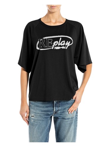 Replay CRNA OVERSIZED MAJICA KRATKIH RUKAVA S NATPISOM REPLAY - 1