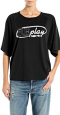 CRNA OVERSIZED MAJICA KRATKIH RUKAVA S NATPISOM REPLAY - 1