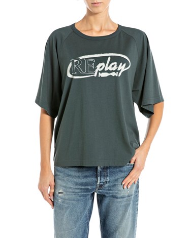 Replay zelena oversized majica kratkih rukava s natpisom replay
