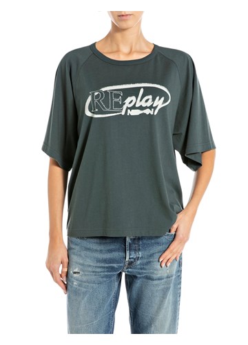 Replay ZELENA OVERSIZED MAJICA KRATKIH RUKAVA S NATPISOM REPLAY - 1