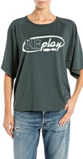 ZELENA OVERSIZED MAJICA KRATKIH RUKAVA S NATPISOM REPLAY - 1