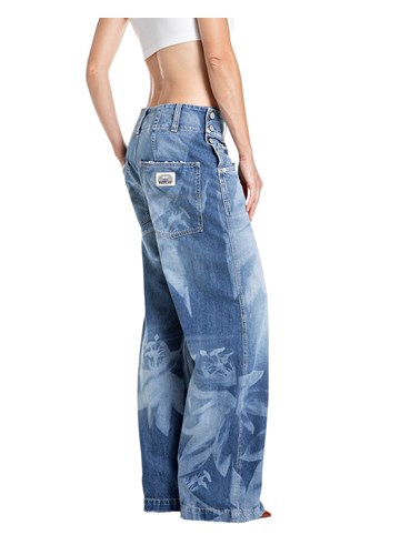 Replay ŽENSKE WIDE LEG JEANS HLAČE S CVJETNIM UZORKOM - 4