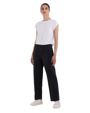 W8812A 84618 Replay crne straight fit hlače od pamučnog kepera Replay crne straight fit hlače od pamučnog kepera