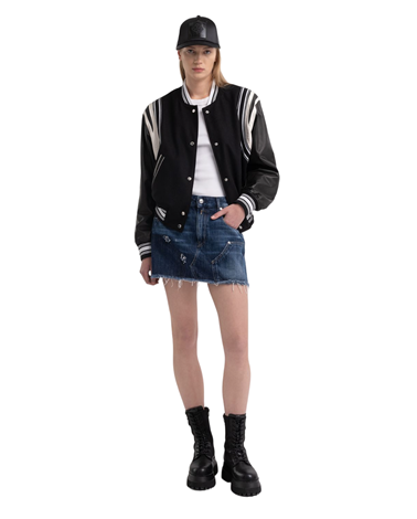 WI7886.001.A10343 Replay atelier college bomber jakna od vune i kože Replay atelier college bomber jakna od vune i kože