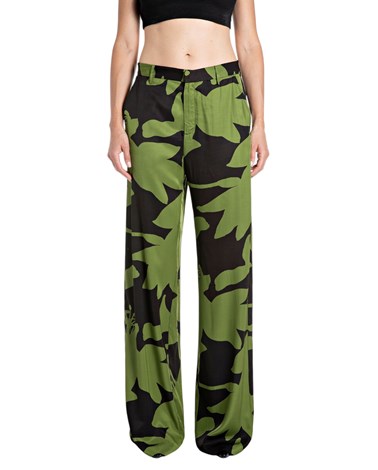 Replay zelene ravne hlače od viskoze s krupnim cvjetnim uzorkom