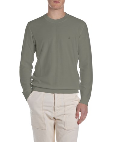 Replay zeleni regular fit pulover s vezenim detaljima