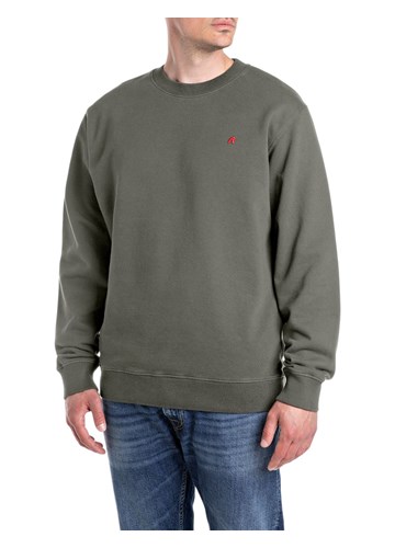 Replay ZELENI BASIC SWEATSHIRT S CRVENIM LOGOM - 1