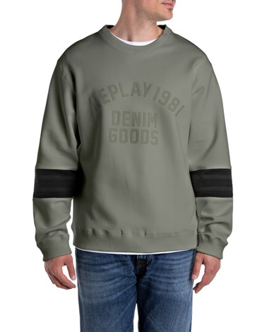 Replay zeleni sweatshirt s printom i detaljima na rukavima