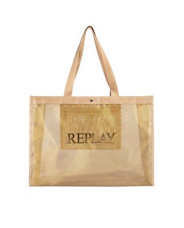 Replay zlatna mrežasta shopper torba s logom