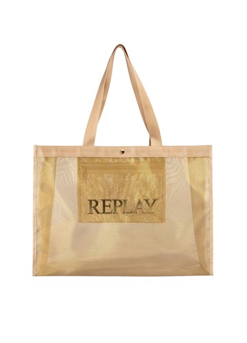 Replay ZLATNA MREŽASTA SHOPPER TORBA S LOGOM - 1