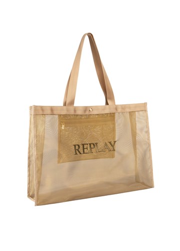 Replay ZLATNA MREŽASTA SHOPPER TORBA S LOGOM - 2