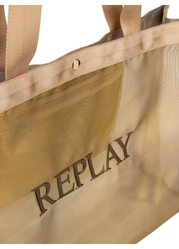 Replay ZLATNA MREŽASTA SHOPPER TORBA S LOGOM - 5