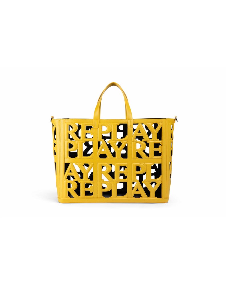 Replay ŽUTA SHOPPER TORBA S PERFORIRANIM LOGOTIPOM I UNUTRAŠNJOM TORBICOM - 1