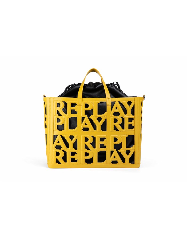 Replay ŽUTA SHOPPER TORBA S PERFORIRANIM LOGOTIPOM I UNUTRAŠNJOM TORBICOM - 3