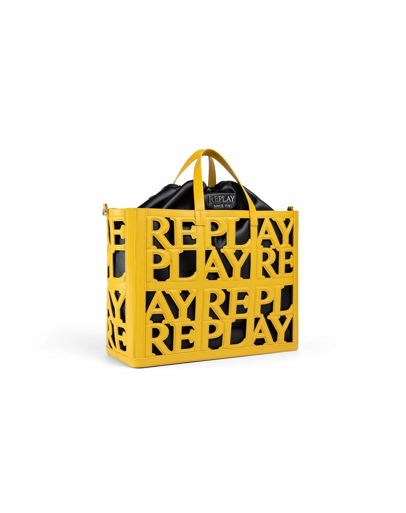 Replay ŽUTA SHOPPER TORBA S PERFORIRANIM LOGOTIPOM I UNUTRAŠNJOM TORBICOM - 2