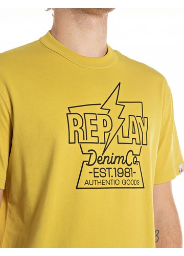 Replay ŽUTA MAJICA S PRINTOM MUNJE I NATPISOM REPLAY DENIM - 3