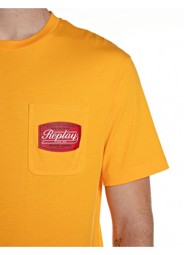 Replay ŽUTA PAMUČNA MAJICA S DŽEPOM I VINTAGE LOGOM - 4
