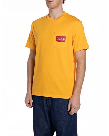 Replay žuta pamučna majica s džepom i vintage logom
