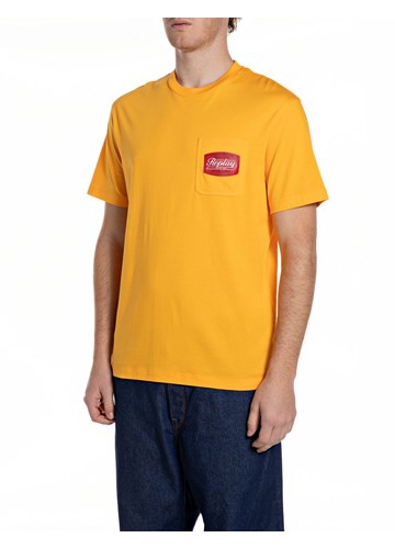 Replay ŽUTA PAMUČNA MAJICA S DŽEPOM I VINTAGE LOGOM - 1